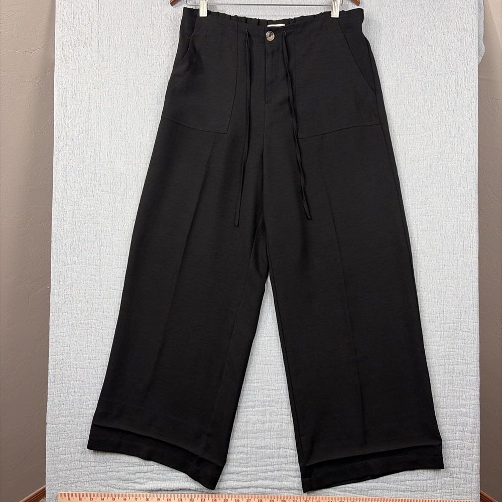 Melloday Pants Womens Large Black Wide Leg Beach Comfort Crepe Trouser